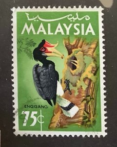 Malaysia 1965 Scott 23 used - 75c,  bird, Rhinoceros Hornbill