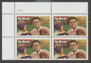 U.S. Scott #3149 Pop Warner - Football Coaches Stamp - Mint NH Plate Block