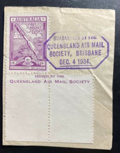 1934 Australia First Rocket Mail Flight Piece Cover Queensland Airmail Society
