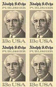 1976 Adolph S. Ochs Block of 4 13c Postage Stamps, Sc#1700, MNH, OG