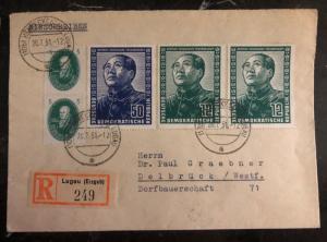 1951 Lugau East Germany DDR Cover to Delbruck Mao Tse Tung Stamps #82 & 84