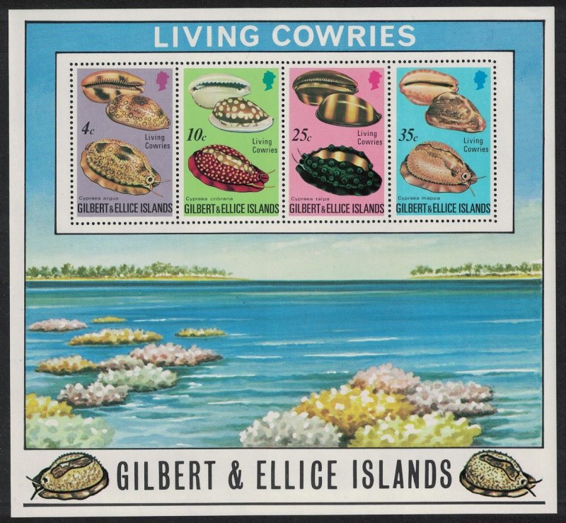 Gilbert and Ellice Shells Living Cowries MS 1975 MNH SG#MS251