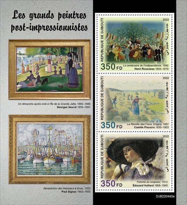 DJIBUTI - 2022 -  Great Post-Impressionists - Perf 3v Sheet - Mint Never Hinged