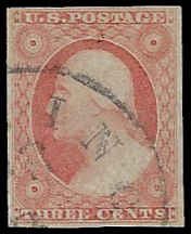 U.S. #11 Used; 3c Washington Imperf Type II - dull red (1851)