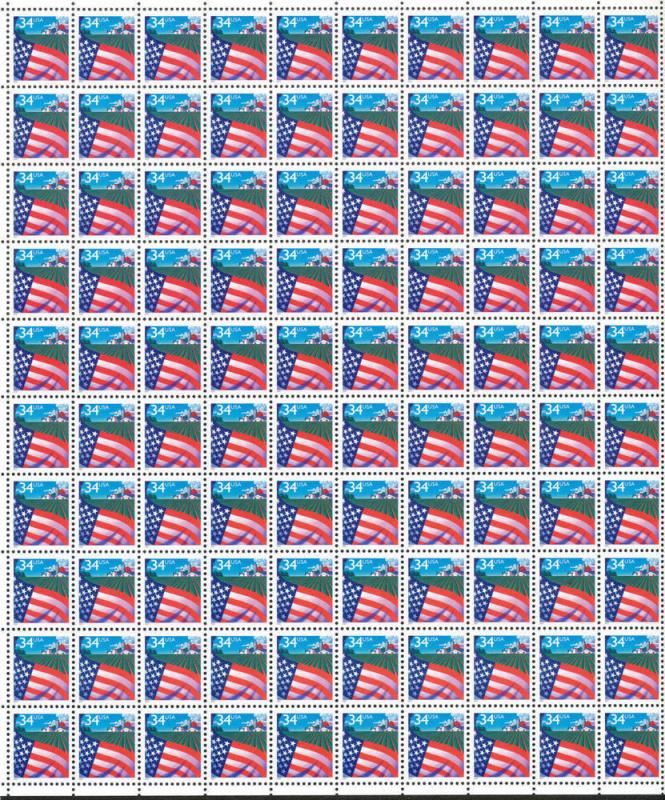 Scott 3469 Flag Over Farm Pane of 100 MNH Stamps