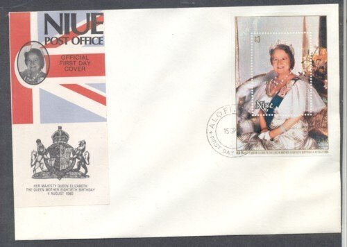 Niue Sc  282 1980 80th Birthday Queen Mother sheet on FDC