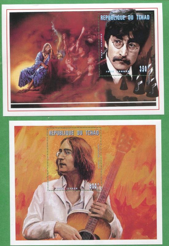 John Lennon Artistic Commemorative African Souvenir Stamp Sheet Chad E41A-B