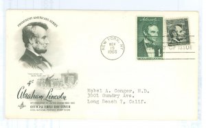 US 1282 1965 Abraham Lincoln, typed address. FDC