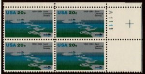 1984 Saint Lawrence Seaway Plate Block of 4 20c Postage Stamps, Sc# 2091, MNH