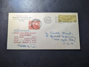 1933 USA Columbia Signed Airmail First Flight Cover FFC NY Round Trip via Haiti