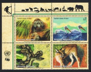 UN Vienna Birds Orang-utan Pelican Snake Block of 4v 1999 MNH SC#256a