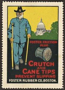 FOSTER RUBBER Co Crutch Tips Advertising  Poster Stamp U.S.