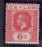 Ceylon-Sc#230- id13-unused hinged og 6c carmine KGV-1921-33-