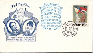 Philippines FDC 1953 - Pres Quirino Visit to Indonesia - 6c Stamp - F43592