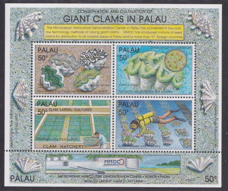 Palau # 294, Giant Clams, Souvenir Sheet,  NH, 1/2 Cat.