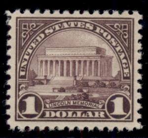 US #571 $1.00 Lincoln Memorial, og, NH, XF