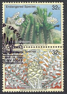 United Nations #675 & 677 32¢ Endangered Species (Cactus & Blue Cycad). Used.