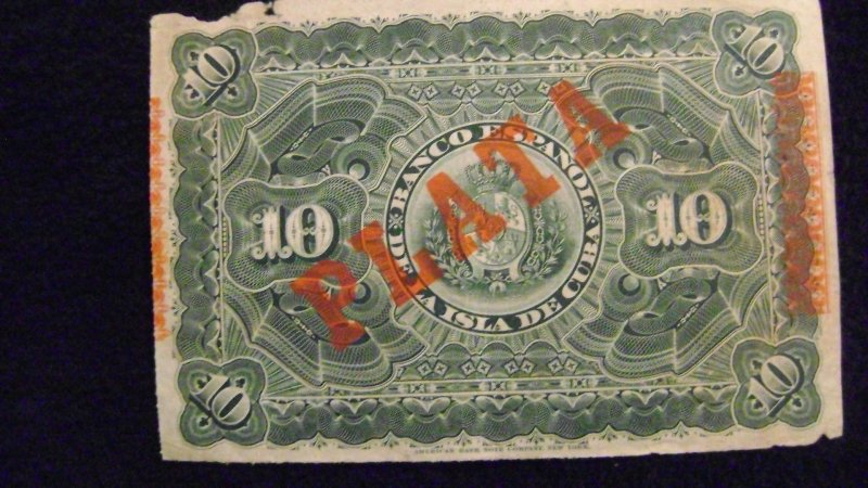 BANCO ESPANOL DE LA ISLA DE CUBA-(1896)-10 PESOS-(PLATA)-BANKNOTE-CIRCULATED-VF