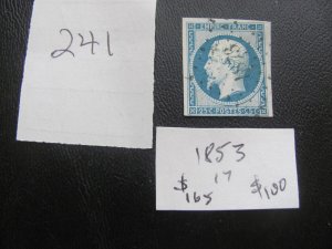 FRANCE 1853 USED SC 17 XF $165 (241)