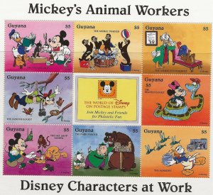 Guyana 1995 Disney Mickeys Animal Workers   sheet of 8  MNH