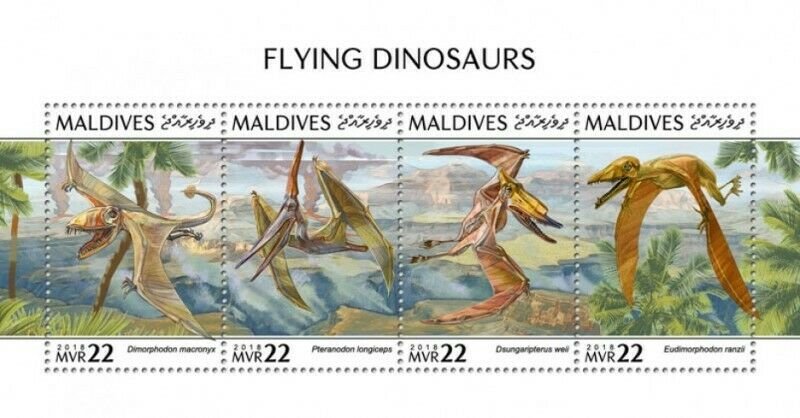 Maldives - 2018 Flying Dinosaurs - 4 Stamp Sheet - MLD181010a