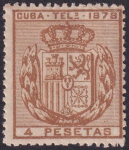 Cuba 1878 telégrafo Ed 45 telegraph MH* large light crease