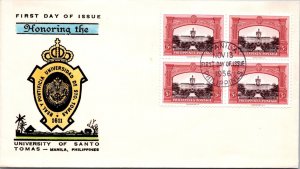 Philippines FDC 1956 - University of Sto Tomas - 4x5c Stamp - Block - F43181