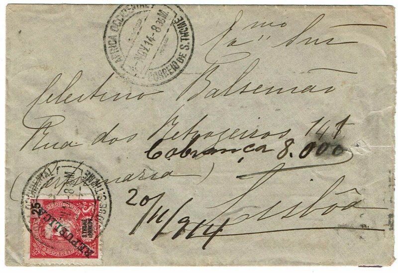 St. Thomas & Prince 1914 Africa Occidental cancel on cover to Portugal, Sc. 145