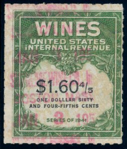 US RE196a $1.60 4/5 1951 Wine stamp Series of 1941 DOLLLAR fine used