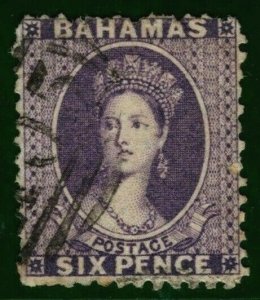 BAHAMAS QV Chalon Stamp SG.31 6d Deep Violet 1863 Used G-FU Cat £60- YBLUE47