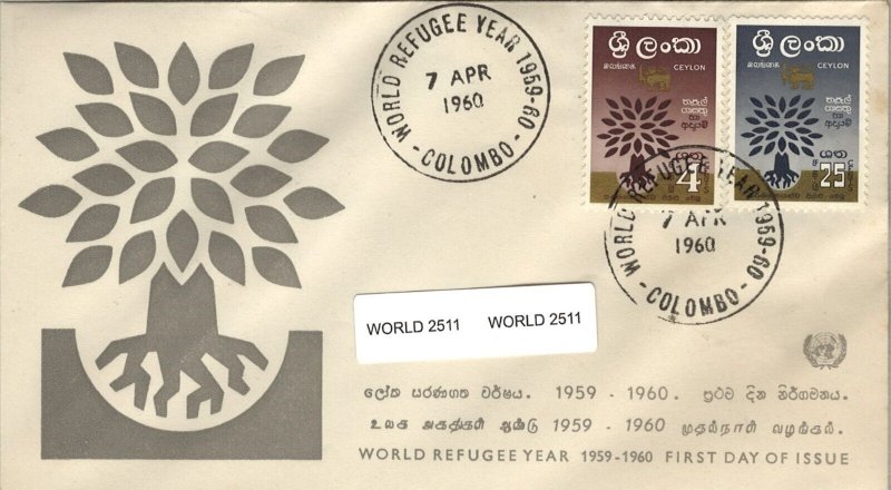 SAVOYSTAMPS-CEYLON FDC-1960-WORLD REFUGEE YEAR CACHET COMBO 