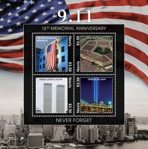 Nevis 2016 - 15TH MEMORIAL ANNIVERSARY OF 9/11 SHEET OF 4 STAMPS MNH