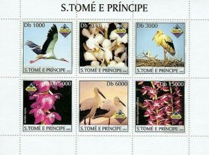 S. TOME & PRINCIPE 2003 - Storks & Orchids 6v. Scott Code: 1492