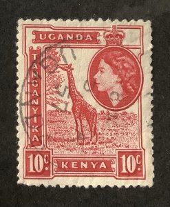 Kenya Uganda  Tanganyika 1954/59  Scott 104 used - 10c, Elizabeth II & Giraffe