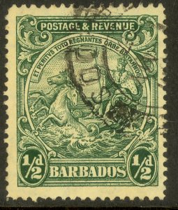 BARBADOS 1925-35 KGV 1/2d Green BADGE OF COLONY Sc 166 VFU