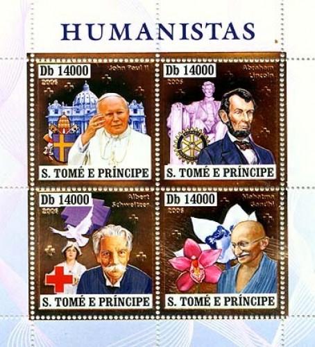 SAO TOME E PRINCIPE 2006 SHEET HUMANISTS GANDHI MOTHER TERESA SILVER st6408a