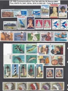 US 1990 Commemoratives Year Set with the 26 Stamps MNH Plus Booklet Stamps / 39