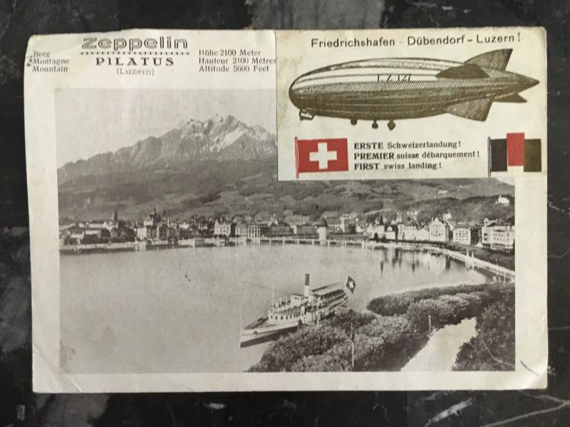 1929 Germany to Switzerland Graf Zeppelin Picture Postcard Cover