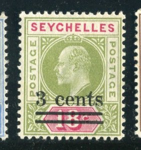 SEYCHELLES; 1903 early Ed VII Surcharged issue fine Mint hinged 3 CENTS