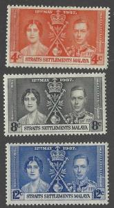 Straits Settlements Sc #235-237 MH Set of 3 Coronation (H2)