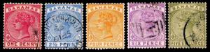 BAHAMAS USED #27-31 EARLY DEF. SET OF 1884 - F/VF & BETTER - $158.00 (ESP#2925)