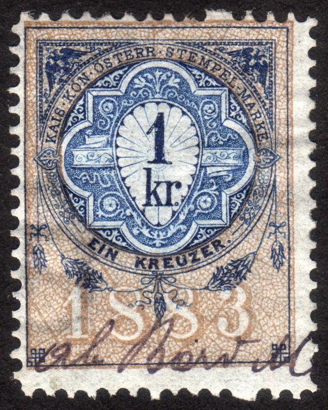 1883, Austria 1Kr, Revenue stamp, Used