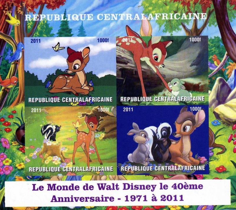 Central African Republic 2011 DISNEY Bambi Sheet (4) Imperforated Mint (NH)