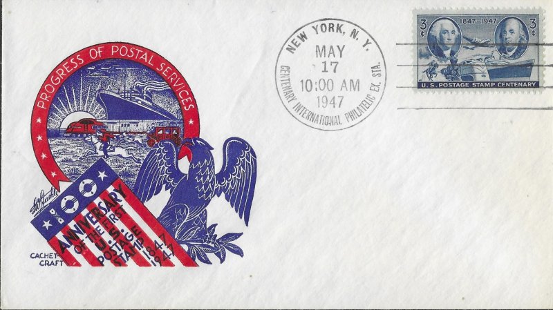 1947 FDC, #947, 3c Stamp Centenary, CC/Staehle - 2 diff. cancels