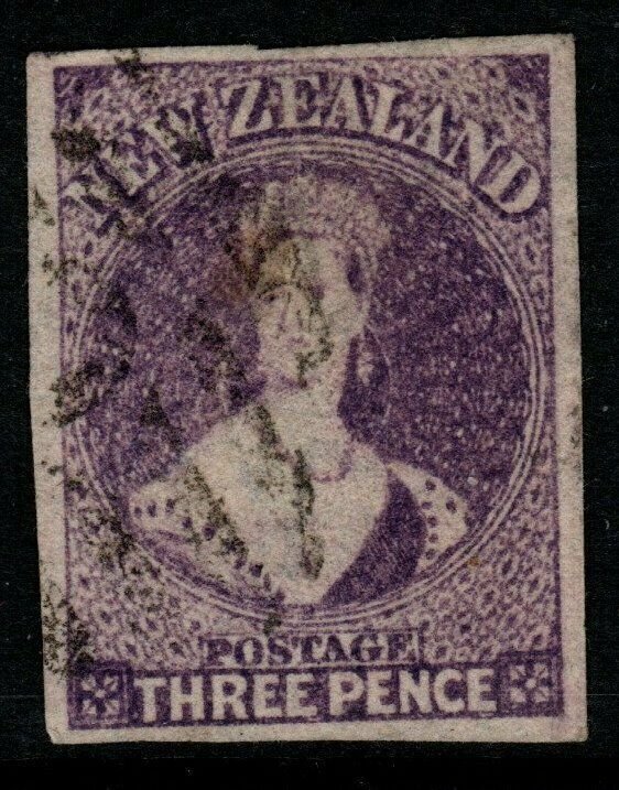 NEW ZEALAND SG117a 1867 3d LILAC IMPERF WITH 4 LARGE TO VERY LARGE MARGINS USED