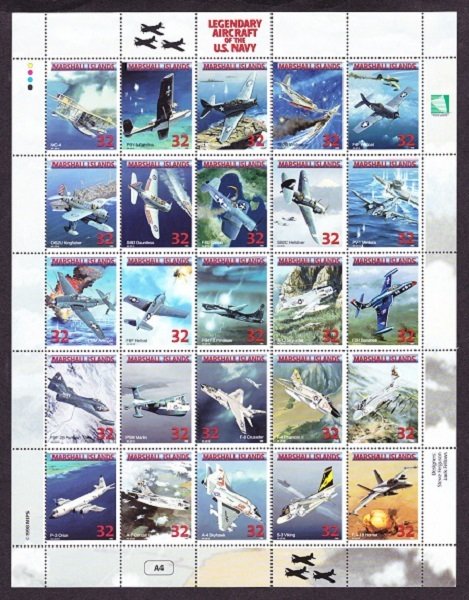 Marshall Islands #666 Legendary Aircraft of US Navy MNH sheet of 20