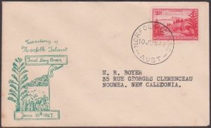 NORFOLK IS 1947 Ball Bay 2½d on FDC to New Caledonia........................X193