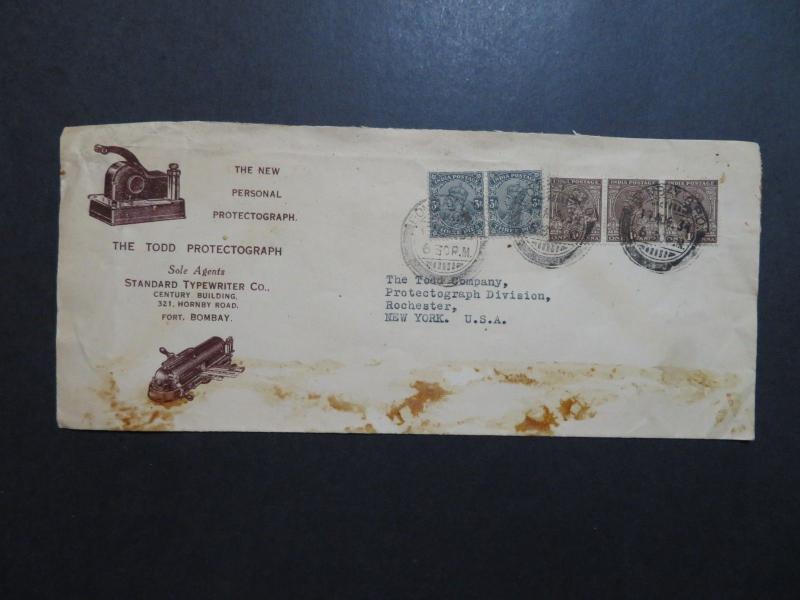 India 1934 Cacheted Commercial Cover to USA / Bottom Staining - Z8615