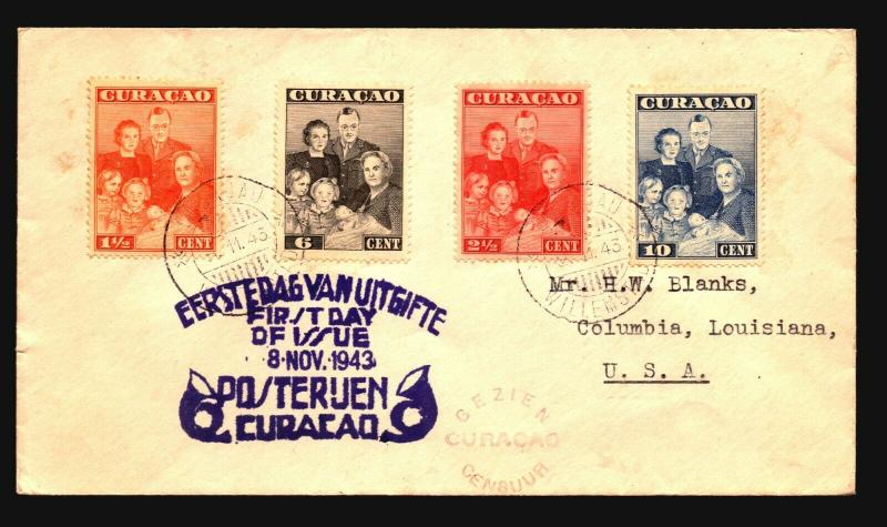 Curacao 1943 Series First Day Cover / Censored - Z14964