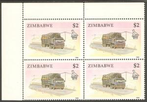 ZIMBABWE Sc# 631 MNH FVF 4-Block Tractor-trailer Truck Lorry